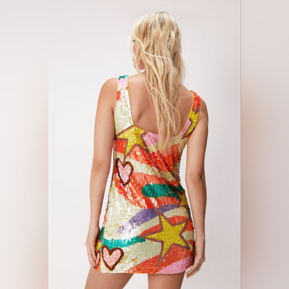 NWT Nasty Gal Sequin Star And Heart Mini Dress - Picture 2 of 4